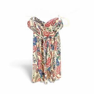MANDEE Vintage 90s Tan Paisley Print Tie Back Strapless Dress Sz S